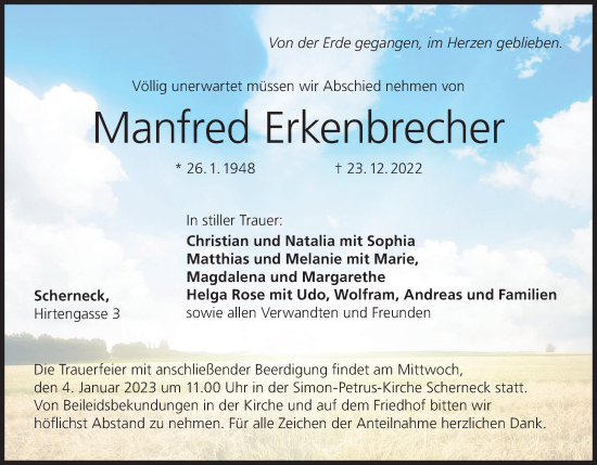 Anzeige von Manfred Erkenbrecher von MGO
