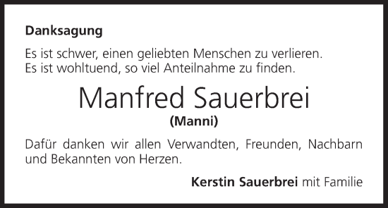 Anzeige von Manfred Sauerbrei von MGO