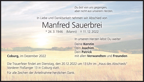 Anzeige von Manfred Sauerbrei von MGO