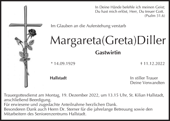 Anzeige von Margareta Diller von MGO