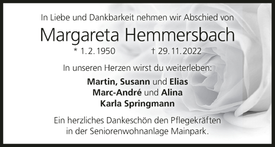 Anzeige von Margareta Hemmersbach von MGO