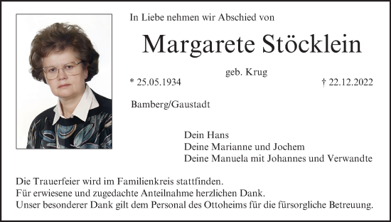 Anzeige von Margarete Stöcklein von MGO
