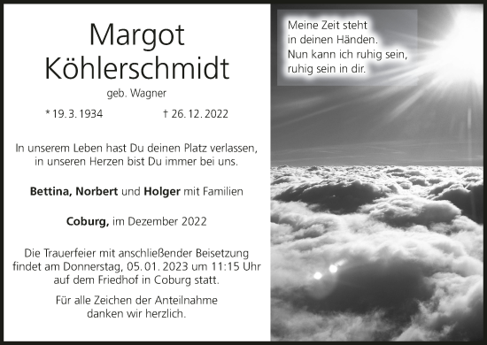 Anzeige von Margot Köhlerschmidt von MGO