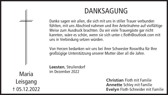 Anzeige von Maria Leisgang von MGO