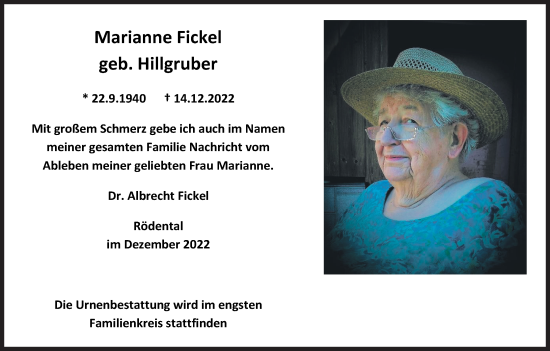 Anzeige von Marianne Fickel von MGO