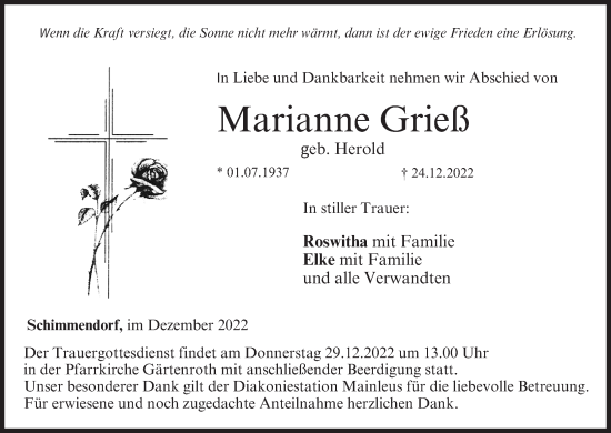 Anzeige von Marianne Grieß von MGO