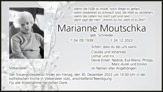 Anzeige von Marianne Moutschka von MGO