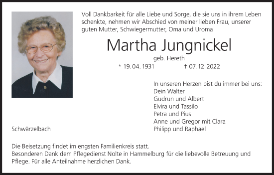 Anzeige von Martha Jungnickel von MGO