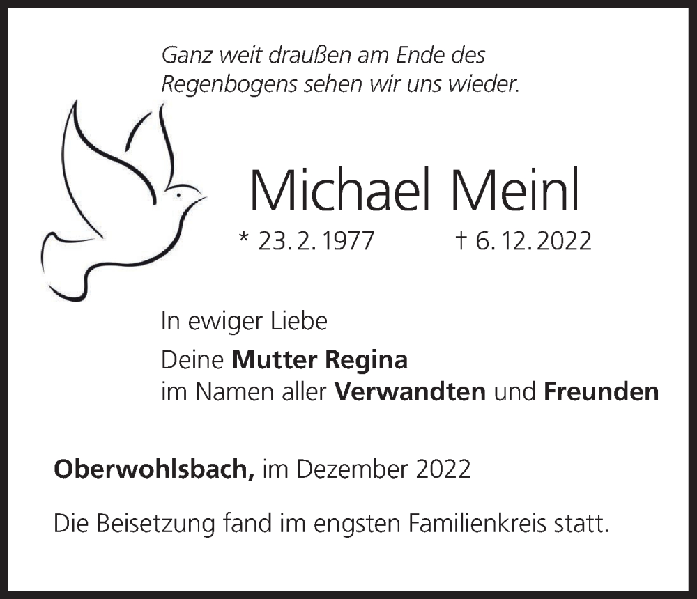  Traueranzeige für Michael Meinl vom 23.12.2022 aus MGO