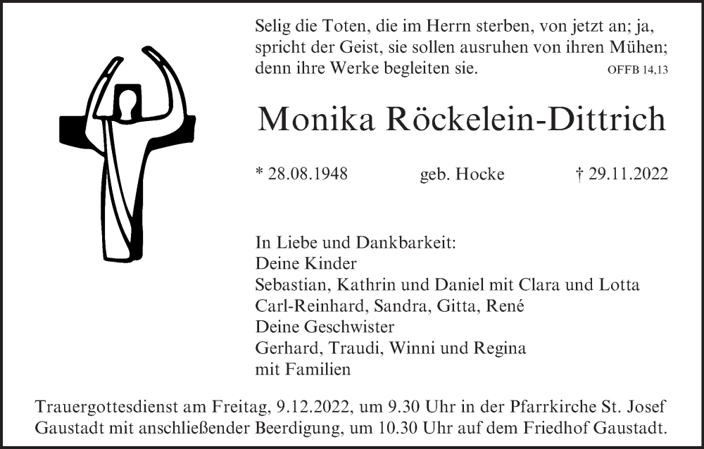  Traueranzeige für Monika Röckelein-Dittrich vom 03.12.2022 aus MGO