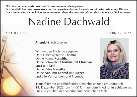 Anzeige von Nadine Dachwald von MGO