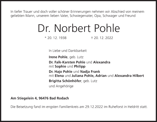 Anzeige von Norbert Pohle von MGO