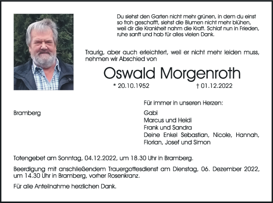 Anzeige von Oswald Morgenroth von MGO