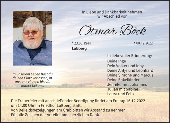 Anzeige von Otmar Böck von MGO