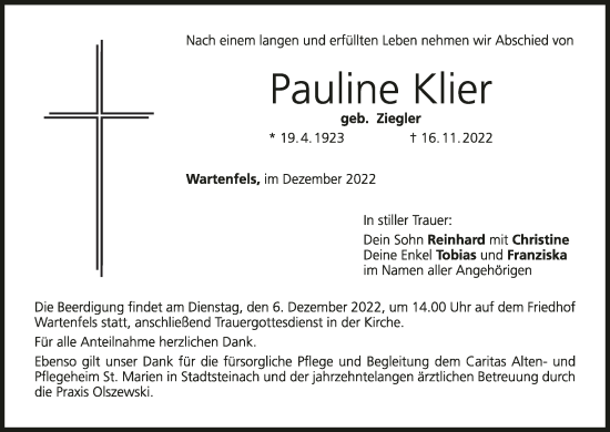 Anzeige von Pauline Klier von MGO