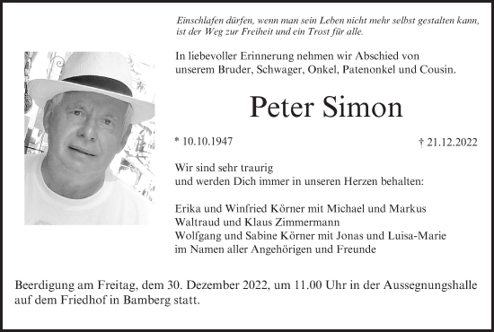 Anzeige von Peter Simon von MGO