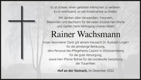 Anzeige von Rainer Wachsmann von MGO