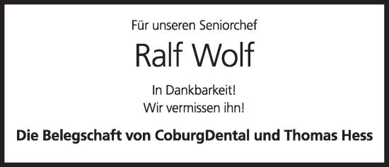 Anzeige von Ralf Wolf von MGO