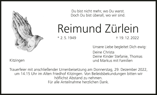 Anzeige von Reimund Zürlein von MGO