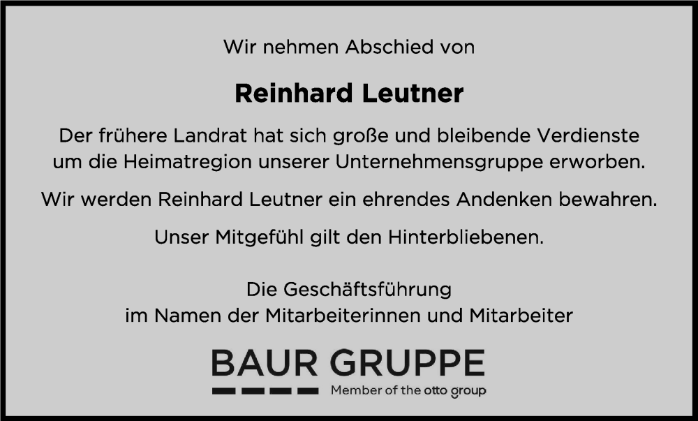  Traueranzeige für Reinhard Leutner vom 03.12.2022 aus MGO