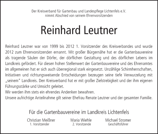 Anzeige von Reinhard Leutner von MGO