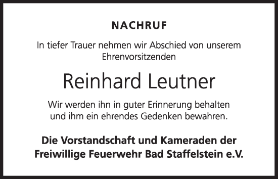 Anzeige von Reinhard Leutner von MGO