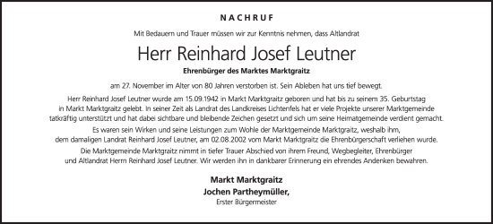 Anzeige von Reinhard Josef Leutner von MGO