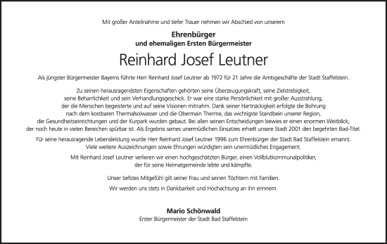 Anzeige von Reinhard Josef Leutner von MGO