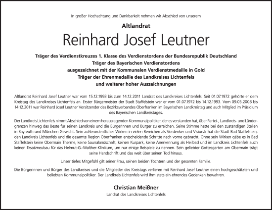 Anzeige von Reinhard Josef Leutner von MGO
