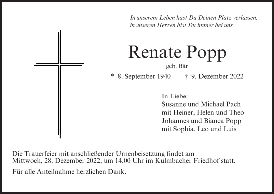 Anzeige von Renate Popp von MGO