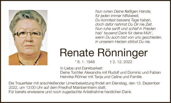 Anzeige von Renate Rönninger von MGO