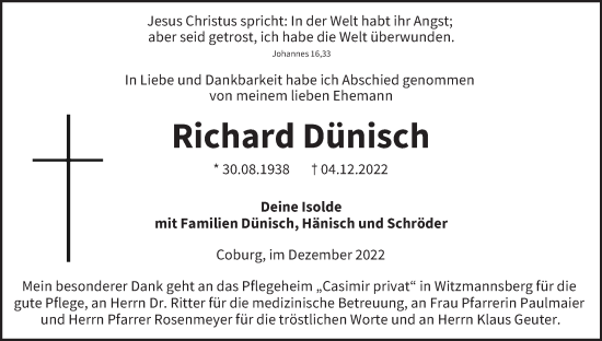 Anzeige von Richard Dünisch von MGO
