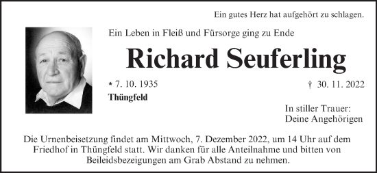 Anzeige von Richard Seuferling von MGO
