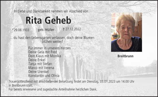 Anzeige von Rita Geheb von MGO
