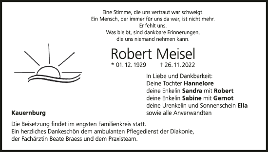 Anzeige von Robert Meisel von MGO