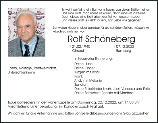 Anzeige von Rolf Schöneberg von MGO