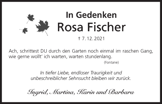 Anzeige von Rosa Fischer von MGO