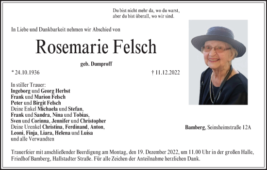 Anzeige von Rosemarie Felsch von MGO