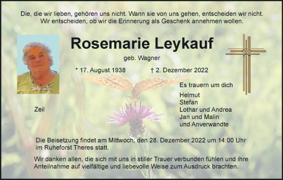 Anzeige von Rosemarie Leykauf von MGO