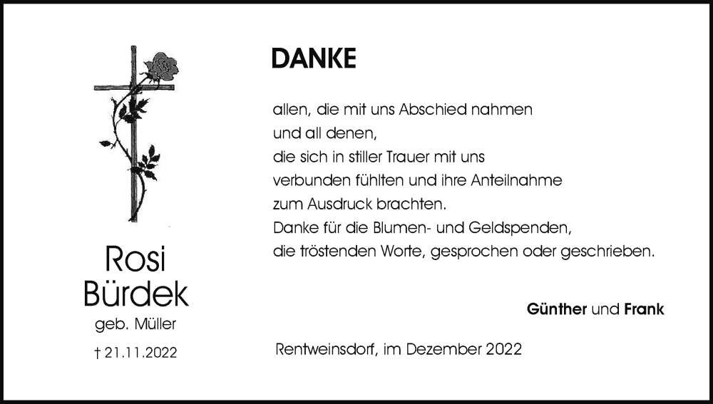  Traueranzeige für Rosi Bürdek vom 17.12.2022 aus MGO