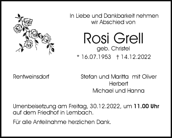 Anzeige von Rosi Grell von MGO