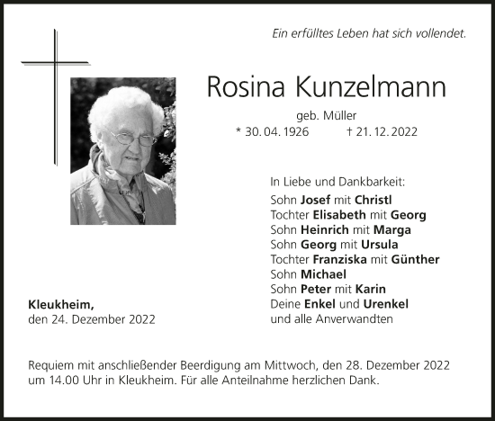 Anzeige von Rosina Kunzelmann von MGO