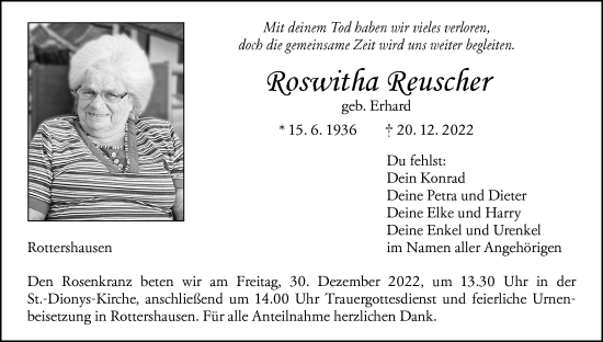 Anzeige von Roswitha Reuscher von MGO