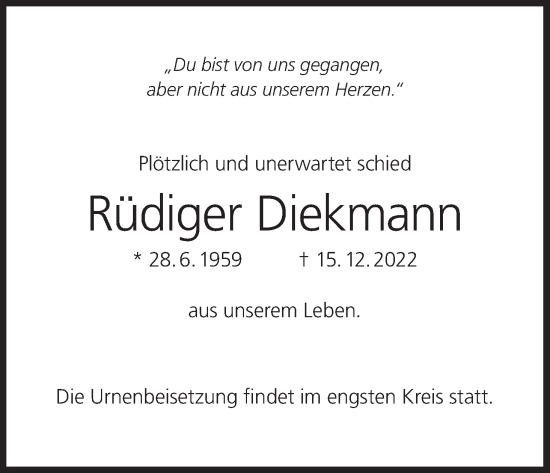 Anzeige von Rüdiger Diekmann von MGO