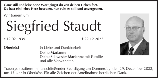 Anzeige von Siegfried Staudt von MGO