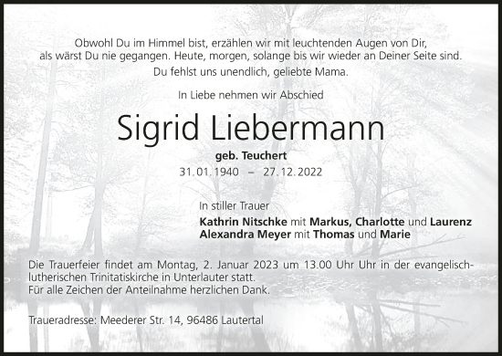 Anzeige von Sigrid Liebermann von MGO