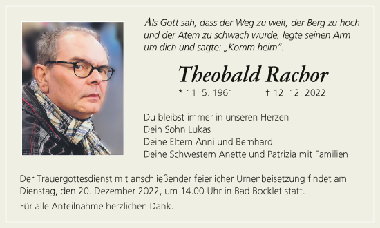 Anzeige von Theobald Rachor von MGO
