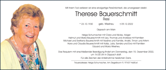Anzeige von Therese Bauerschmitt von MGO