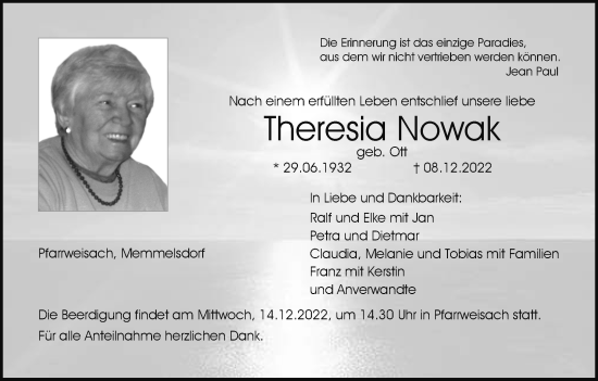 Anzeige von Theresia Nowak von MGO