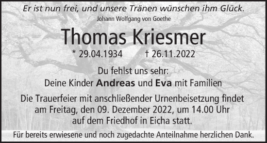 Anzeige von Thomas Kriesmer von MGO
